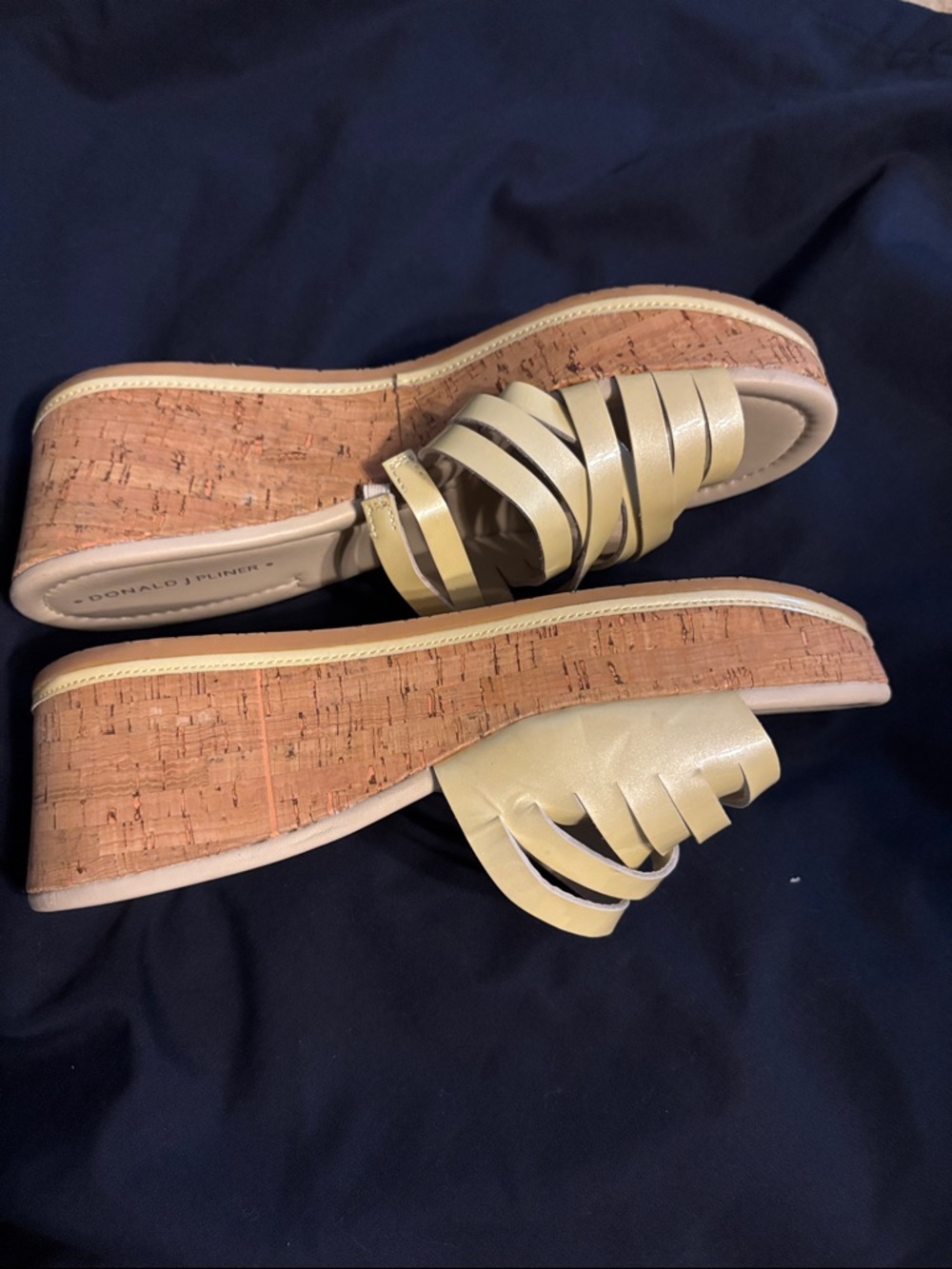 Donald J. Pliner Pale Yellow Strappy Wedge Mules
